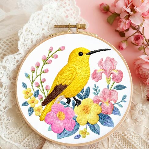 BEUNITONE Hummingbird Embroidery Kit for Adults, 6PC Floral Bird Cross Stitch Set with Colorful Threads, Nature Inspired DIY Artwork, Home Decor Gift for Her in Saudi Arabia