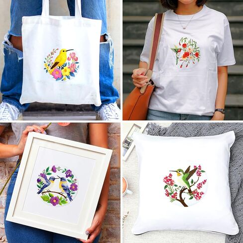 BEUNITONE Hummingbird Embroidery Kit for Adults, 6PC Floral Bird Cross Stitch Set with Colorful Threads, Nature Inspired DIY Artwork, Home Decor Gift for Her in Saudi Arabia
