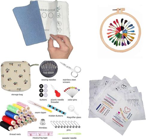 2026 New Embroidery Stitch Book Kit, Sew Anywhere with Instructional Tutorial Pattern Embroidery Stitch Book & Sewing Kit PCS, Hand Embroidery Patterns Kit for DIY and Sew Enthusiast in Saudi Arabia