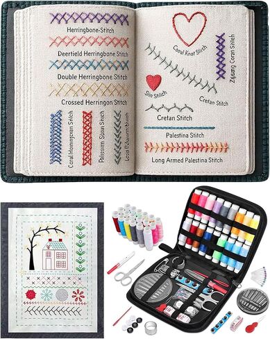 FEIYUENO 2026 Portable Embroidery Stitch Book Kit, 138 Illustrated Stitch Patterns, 86 PCS Tools Beginner Embroidery Kit for Adults & DIY Craft Lovers in Saudi Arabia