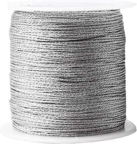 Pengxiaomei 218 Yards/656 Feet Metallic Cord, 2 Spool Metallic Thread Silver Jewelry Thread Silver Craft String Tinsel String Craft Making Cord(0.5mm) in Kuwait