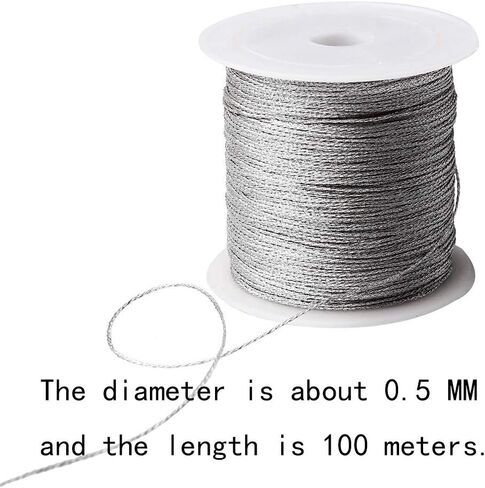 Pengxiaomei 218 Yards/656 Feet Metallic Cord, 2 Spool Metallic Thread Silver Jewelry Thread Silver Craft String Tinsel String Craft Making Cord(0.5mm) in Kuwait