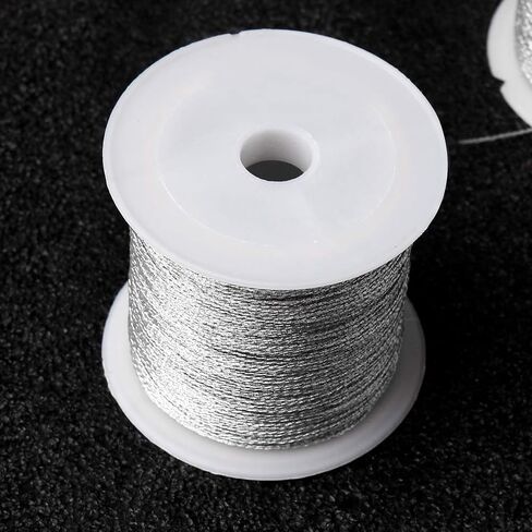 Pengxiaomei 218 Yards/656 Feet Metallic Cord, 2 Spool Metallic Thread Silver Jewelry Thread Silver Craft String Tinsel String Craft Making Cord(0.5mm) in Kuwait