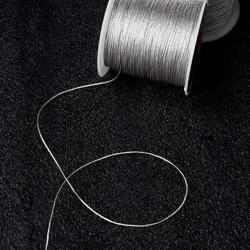 Pengxiaomei 218 Yards/656 Feet Metallic Cord, 2 Spool Metallic Thread Silver Jewelry Thread Silver Craft String Tinsel String Craft Making Cord(0.5mm) in Kuwait