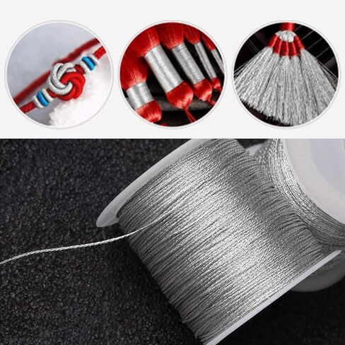 Pengxiaomei 218 Yards/656 Feet Metallic Cord, 2 Spool Metallic Thread Silver Jewelry Thread Silver Craft String Tinsel String Craft Making Cord(0.5mm) in Kuwait