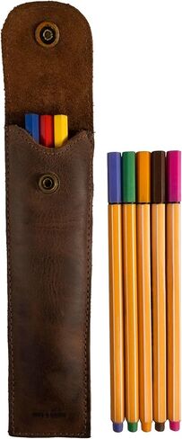 Hide & Drink, Vertical Marker Case for Men and Women, Pen and Pencil Pouch Handmade from Full Grain Leather, Artist Accessory, Bourbon Brown in Saudi Arabia