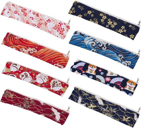 FINGERINSPIRE 8PCS Cloth Fountain Pen Case 2.4x9.9inch 8 Styles Japanese Style Cotton Cloth Zipper Bags Portable Cloth Birds Wave Flower Pattern Bag with Zipper for Pen Storage Organization in Saudi Arabia