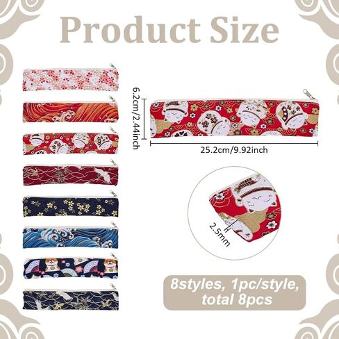 FINGERINSPIRE 8PCS Cloth Fountain Pen Case 2.4x9.9inch 8 Styles Japanese Style Cotton Cloth Zipper Bags Portable Cloth Birds Wave Flower Pattern Bag with Zipper for Pen Storage Organization in Saudi Arabia