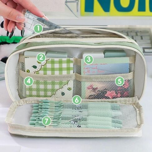 Storage Bag Multifunctional Cosmetics Bag Portable Cartoon Pencil Case Friend Gift With Front Pocket Panda(Green) in Saudi Arabia
