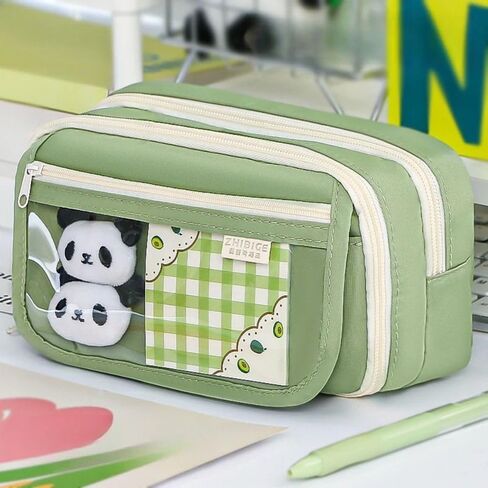 Storage Bag Multifunctional Cosmetics Bag Portable Cartoon Pencil Case Friend Gift With Front Pocket Panda(Green) in Saudi Arabia