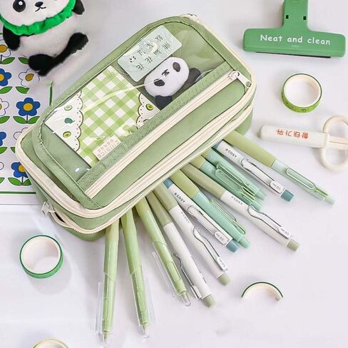 Storage Bag Multifunctional Cosmetics Bag Portable Cartoon Pencil Case Friend Gift With Front Pocket Panda(Green) in Saudi Arabia
