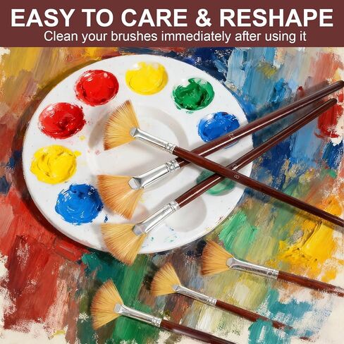 فرش طلاء المروحة، فرشاة رسم الفنان، فرشاة مروحة احترافية للرسم، فرش شعر نايلون ناعمة مضادة للتساقط، فرش طلاء بمقبض خشبي للأكريليك، والألوان المائية، والزيت، والدهانات الحرفية 18 قطعة in Saudi Arabia