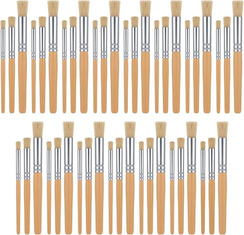 45 Pieces Wooden Stencil Brushes Bulk, Natural Bristle Brushes, Wooden Handle Painting Brush for for Wood Wall Model House Paintings, DIY and Acrylic Oil Watercolor Painting in Saudi Arabia