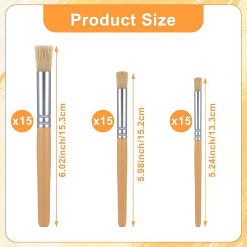 45 Pieces Wooden Stencil Brushes Bulk, Natural Bristle Brushes, Wooden Handle Painting Brush for for Wood Wall Model House Paintings, DIY and Acrylic Oil Watercolor Painting in Saudi Arabia