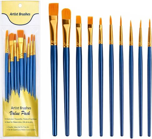10 Pcs Paint Brushes Set, Nylon Hair Watercolor Brushes Artist Paintbrushes Multi-Surface Use for Canvas Rocks Body Nails Glass Fabric Detailing (Blue) in Saudi Arabia