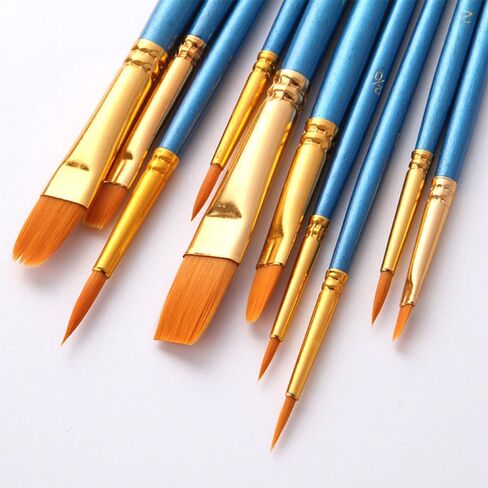 10 Pcs Paint Brushes Set, Nylon Hair Watercolor Brushes Artist Paintbrushes Multi-Surface Use for Canvas Rocks Body Nails Glass Fabric Detailing (Blue) in Saudi Arabia
