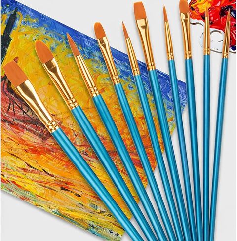 10 Pcs Paint Brushes Set, Nylon Hair Watercolor Brushes Artist Paintbrushes Multi-Surface Use for Canvas Rocks Body Nails Glass Fabric Detailing (Blue) in Saudi Arabia