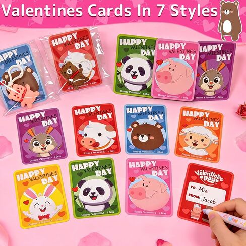 28 Pack Prefilled Valentines Day Gifts for Kids, 7 Styles Animal Keychains Toys with Valentines Day Card for Kids Teens Adults School Classroom Exchange Gift, Party Favors Supplies,Classroom Prizes in Saudi Arabia