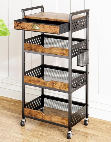 Rolling Cart Organizer with Removable Drawer, 4-Tier Makeup Organizer, Art and Craft Cart, Nail Storage, Metal Utility Cart with Wheels for Coffee Supplies, Snacks, Baby Essentials in Saudi Arabia