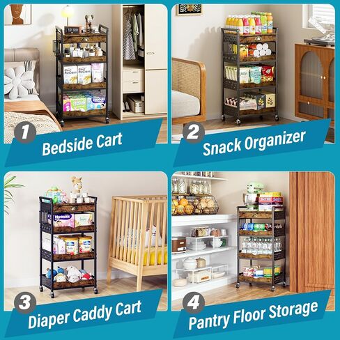 Rolling Cart Organizer with Removable Drawer, 4-Tier Makeup Organizer, Art and Craft Cart, Nail Storage, Metal Utility Cart with Wheels for Coffee Supplies, Snacks, Baby Essentials in Saudi Arabia