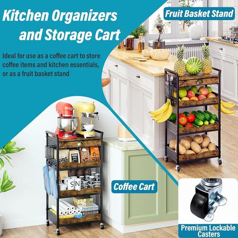 Rolling Cart Organizer with Removable Drawer, 4-Tier Makeup Organizer, Art and Craft Cart, Nail Storage, Metal Utility Cart with Wheels for Coffee Supplies, Snacks, Baby Essentials in Saudi Arabia