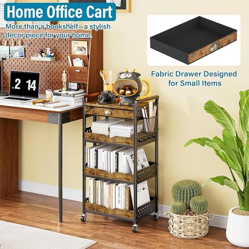 Rolling Cart Organizer with Removable Drawer, 4-Tier Makeup Organizer, Art and Craft Cart, Nail Storage, Metal Utility Cart with Wheels for Coffee Supplies, Snacks, Baby Essentials in Saudi Arabia