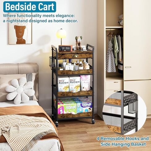 Rolling Cart Organizer with Removable Drawer, 4-Tier Makeup Organizer, Art and Craft Cart, Nail Storage, Metal Utility Cart with Wheels for Coffee Supplies, Snacks, Baby Essentials in Saudi Arabia