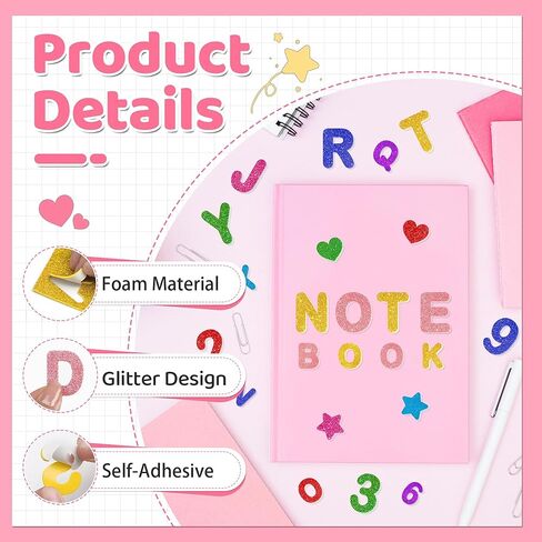 616 قطعة من ملصقات الحروف، ملصقات إسفنجية لامعة، رقم أبجدي 1 بوصة، ملصق حروف ABC على شكل قلب نجمة إسفنجية ذاتية اللصق للأطفال DIY أعمال فنية يدوية، مستلزمات سجل القصاصات، مشروع المدرسة، ديكور الفصل الدراسي، 8 ألوان in Kuwait