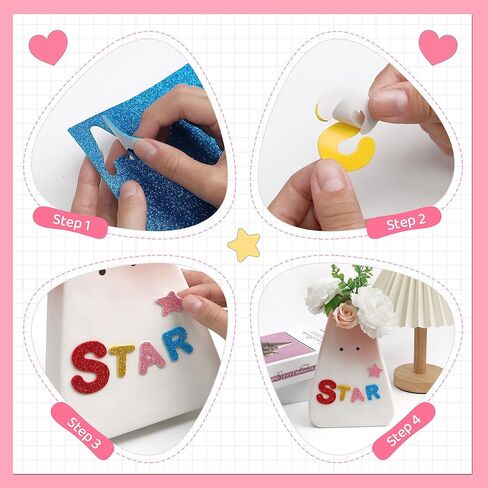 616 قطعة من ملصقات الحروف، ملصقات إسفنجية لامعة، رقم أبجدي 1 بوصة، ملصق حروف ABC على شكل قلب نجمة إسفنجية ذاتية اللصق للأطفال DIY أعمال فنية يدوية، مستلزمات سجل القصاصات، مشروع المدرسة، ديكور الفصل الدراسي، 8 ألوان in Kuwait