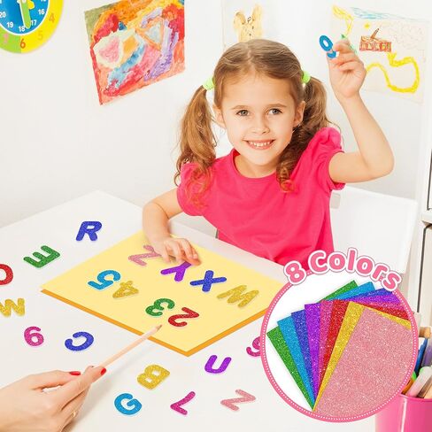 616 قطعة من ملصقات الحروف، ملصقات إسفنجية لامعة، رقم أبجدي 1 بوصة، ملصق حروف ABC على شكل قلب نجمة إسفنجية ذاتية اللصق للأطفال DIY أعمال فنية يدوية، مستلزمات سجل القصاصات، مشروع المدرسة، ديكور الفصل الدراسي، 8 ألوان in Kuwait