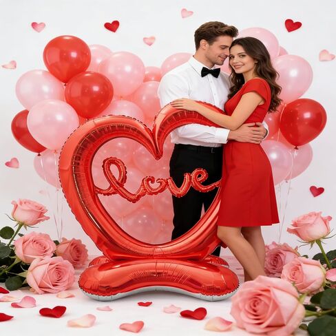 Soochat Giant Heart Balloon Valentine’s Day Heart Balloons Love Foil Balloon Anniversary Wedding Valentines Day Birthday Party Decoration Photo Props in Saudi Arabia