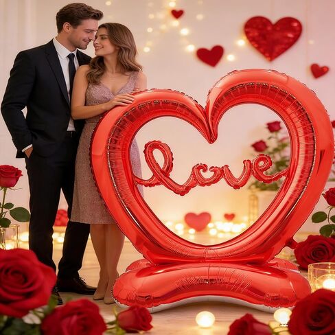 Soochat Giant Heart Balloon Valentine’s Day Heart Balloons Love Foil Balloon Anniversary Wedding Valentines Day Birthday Party Decoration Photo Props in Saudi Arabia