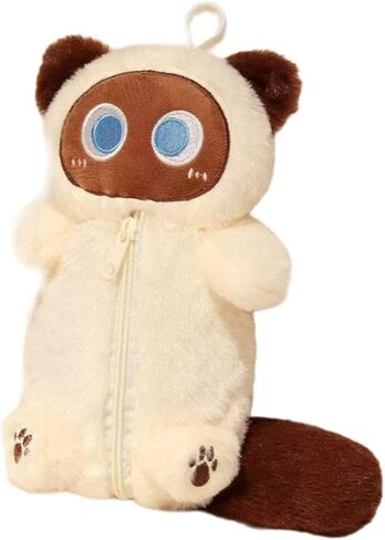 ZQW Cute Kawaii Y2K Plush Furry Cat Kitten Pencil Case Pouch Makeup Bag - Plush Doll Organizer for Cosmetics and Accessories (White) in Saudi Arabia