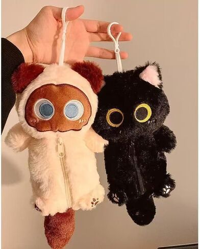 ZQW Cute Kawaii Y2K Plush Furry Cat Kitten Pencil Case Pouch Makeup Bag - Plush Doll Organizer for Cosmetics and Accessories (White) in Saudi Arabia