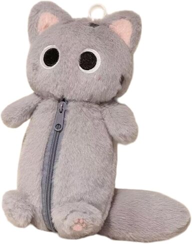 ZQW Cute Kawaii Y2K Plush Furry Cat Kitten Pencil Case Pouch Makeup Bag - Plush Doll Organizer for Cosmetics and Accessories (White) in Saudi Arabia