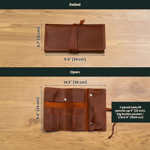 Handmade Artist Pencil Case for Adults Women, Leather Pencil Roll, Artist Gifts, Pencil Wrap Roll Up Case, Leather Paint Brush Case, Warm Brown in Saudi Arabia