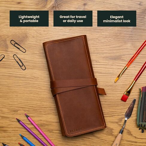 Handmade Artist Pencil Case for Adults Women, Leather Pencil Roll, Artist Gifts, Pencil Wrap Roll Up Case, Leather Paint Brush Case, Warm Brown in Saudi Arabia