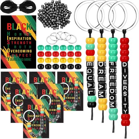 Landical 20 Set Black History Month Bead Keychain Making Kit Reggae Jamaican Rasta DIY Keychain Supplies Dream Freedom Kit with Colorful Beads Gifts Cards African American Party Favors Decoration in Saudi Arabia