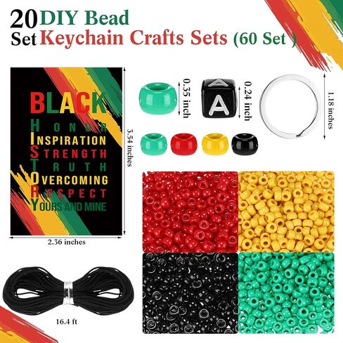 Landical 20 Set Black History Month Bead Keychain Making Kit Reggae Jamaican Rasta DIY Keychain Supplies Dream Freedom Kit with Colorful Beads Gifts Cards African American Party Favors Decoration in Saudi Arabia