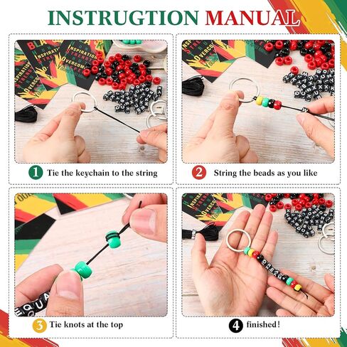 Landical 20 Set Black History Month Bead Keychain Making Kit Reggae Jamaican Rasta DIY Keychain Supplies Dream Freedom Kit with Colorful Beads Gifts Cards African American Party Favors Decoration in Saudi Arabia