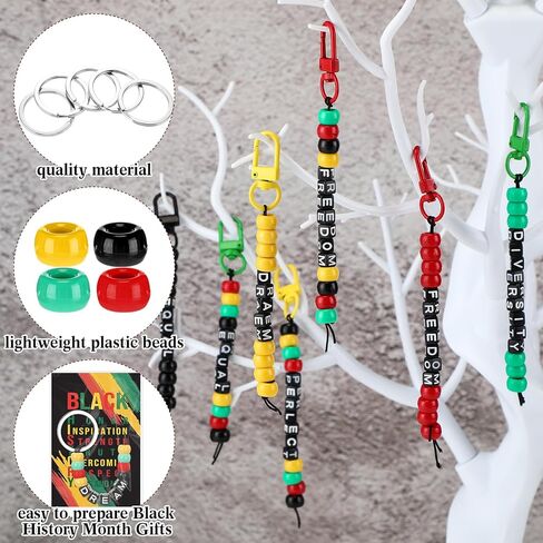Landical 20 Set Black History Month Bead Keychain Making Kit Reggae Jamaican Rasta DIY Keychain Supplies Dream Freedom Kit with Colorful Beads Gifts Cards African American Party Favors Decoration in Saudi Arabia