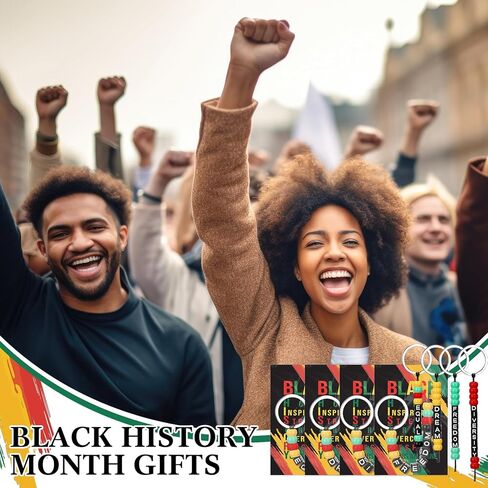 Landical 20 Set Black History Month Bead Keychain Making Kit Reggae Jamaican Rasta DIY Keychain Supplies Dream Freedom Kit with Colorful Beads Gifts Cards African American Party Favors Decoration in Saudi Arabia