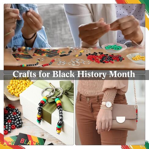 Landical 20 Set Black History Month Bead Keychain Making Kit Reggae Jamaican Rasta DIY Keychain Supplies Dream Freedom Kit with Colorful Beads Gifts Cards African American Party Favors Decoration in Saudi Arabia