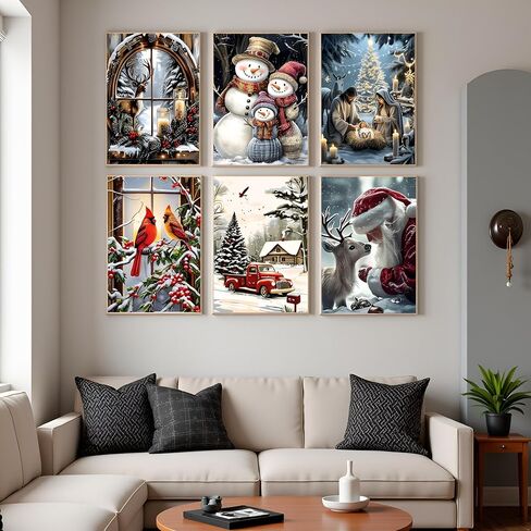 6 Pack Christmas Paint by Numbers Kit for Adults, Snowman Adult Paint by Number Kits, Santa Claus Paint by Numbers for Adults, Cardinal Acrylic Painting on Canvas for Home Wall Art Decor 16x12 Inch in Kuwait