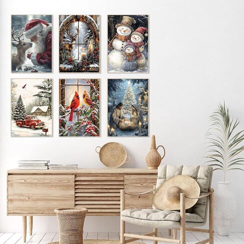 6 Pack Christmas Paint by Numbers Kit for Adults, Snowman Adult Paint by Number Kits, Santa Claus Paint by Numbers for Adults, Cardinal Acrylic Painting on Canvas for Home Wall Art Decor 16x12 Inch in Kuwait