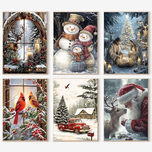 6 Pack Christmas Paint by Numbers Kit for Adults, Snowman Adult Paint by Number Kits, Santa Claus Paint by Numbers for Adults, Cardinal Acrylic Painting on Canvas for Home Wall Art Decor 16x12 Inch in Kuwait