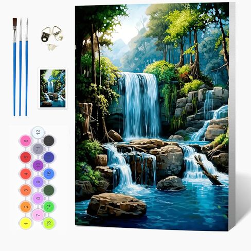 Auremi Waterfall Paint by Number Kits for Adults,Landscape Paint by Number on Canvas with Frame DIY Painting with Number Acrylic Oil Paint Kits for Home Decor 8x12 Inch in Saudi Arabia