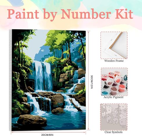 Auremi Waterfall Paint by Number Kits for Adults,Landscape Paint by Number on Canvas with Frame DIY Painting with Number Acrylic Oil Paint Kits for Home Decor 8x12 Inch in Saudi Arabia
