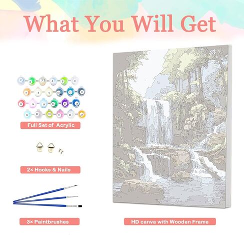 Auremi Waterfall Paint by Number Kits for Adults,Landscape Paint by Number on Canvas with Frame DIY Painting with Number Acrylic Oil Paint Kits for Home Decor 8x12 Inch in Saudi Arabia