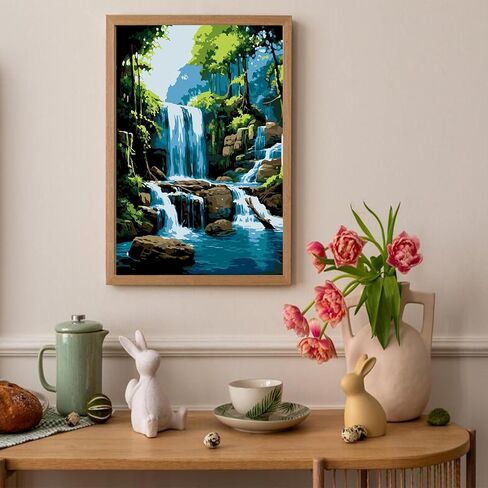 Auremi Waterfall Paint by Number Kits for Adults,Landscape Paint by Number on Canvas with Frame DIY Painting with Number Acrylic Oil Paint Kits for Home Decor 8x12 Inch in Saudi Arabia